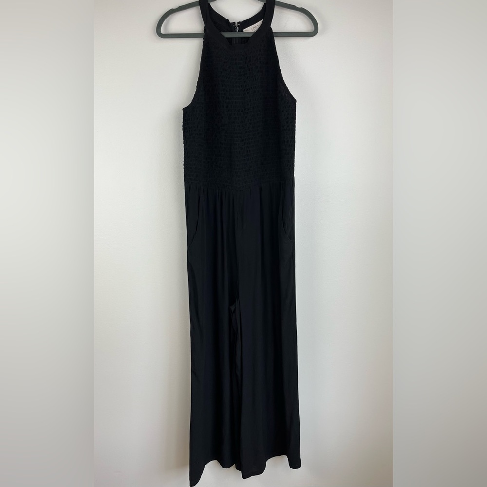 NWT LOFT women’s black high neck wide leg jumpsuit. Size 10 - Picture 2 of 8